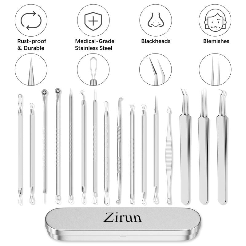Professional 15-Piece Extraction Kit: Surgical-Grade 401 Stainless Steel Tools for Deep Pore Cleansing – Premium Metal Case included