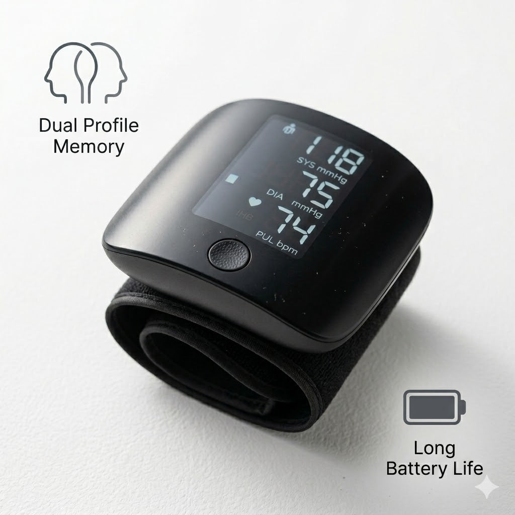 Digital Wrist Blood Pressure Cuff: Easy-to-Read LED Display &amp; Voice Support | Rechargeable Home Monitor with Storage Case
